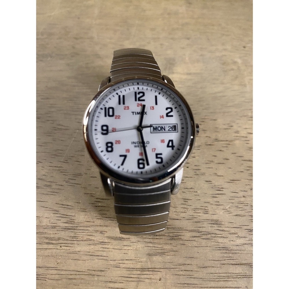 Timex T20461, Easy Reader, Men's, Silvertone Expansion Watch, Indiglo, Day/Date
